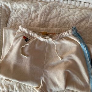 Aviator Nation Cream Sweatpants with Blue Accent